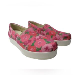 Toms Pink Floral Slip-On Platform Sneakers W9 NWT